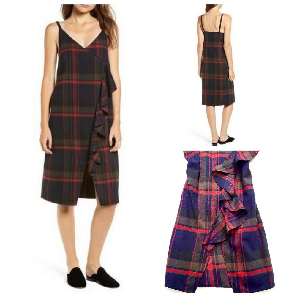 BP. Clothing Nordstrom Plaid Ruffle Surplice Slip Dress NWT
